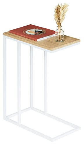 IDIMEX Beistelltisch Debora, praktischer Wohnzimmertisch in C-Form, schöner Couchtisch Tischplatte rechteckig in Sonoma Eiche, eleganter Sofatisch mit Metallgestell in weiß