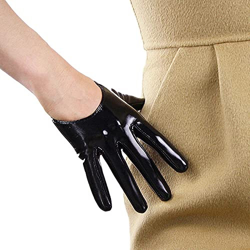 DooWay Lange Lederhandschuhe für Damen, Kunstlack-PU, Wet-Look, sexy Kostüm, glänzend, Schwarz, 13 cm - 100 cm, Glänzendes Schwarz, 13 cm, 38