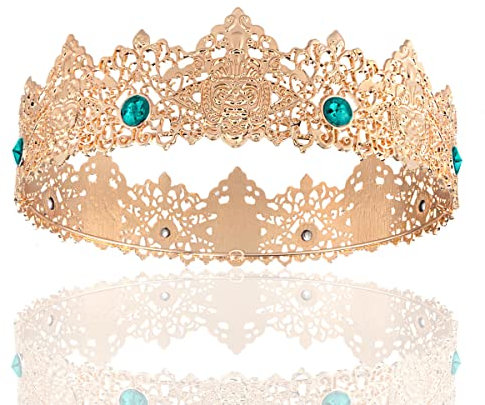 King Men Tiara Krone Imperial Mittelalter Stirnband Kristall Festzug für Hochzeit Halloween Messe Kostüm Geburtstag (Grün)