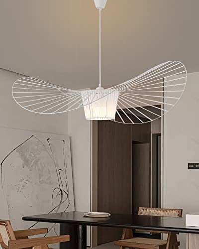 TJSC Vertigo Lampe Vintage - handgewebte Hut-Hängeleuchte LED Pendelleuchte (200 cm Draht verstellbar) Fiberglas + PU Hut Lampenschirm Pendelleuchte Schlafzimmer hängend, Weiss, 120 cm