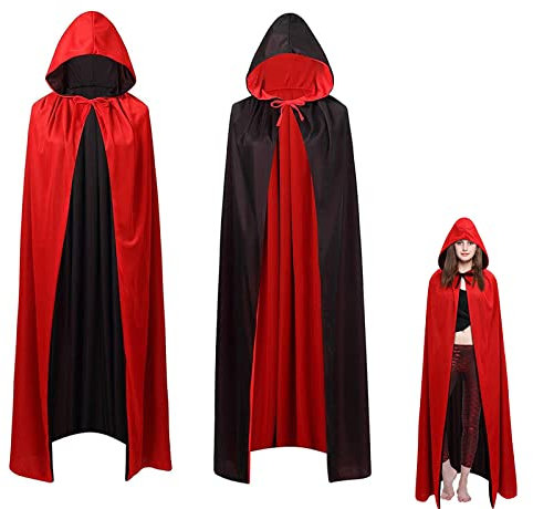 OUQIWEN Vampire Cape Adult,Unisex Halloween Black Red Hooded Reversible Vampire Cape(150cm)