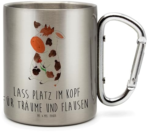 Mr. & Mrs. Panda Thermobecher Kuh - Geschenk, Träume, thermotasse, Hof, Isolierbecher Edelstahl, Bauernhof, Milch, Kühe, isoliertasse, Teetasse, Spruch, Trinkbecher