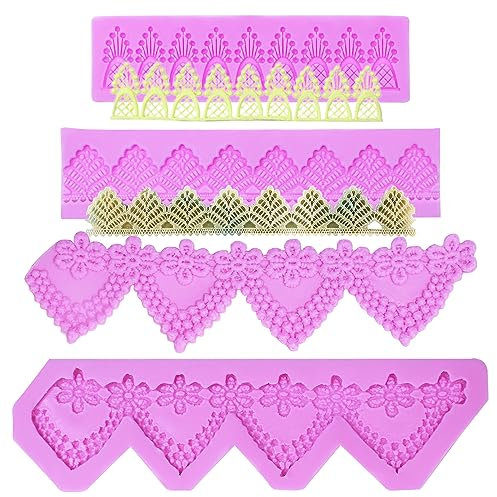Acvcatto Moldes de encaje para fondant, paquete de 4 moldes de silicona para decoración de pasteles, moldes de fondant de encaje en relieve m19, sin BPA, 0.45 libras, 6.7 x 9.5 x 0.5 pulgadas,