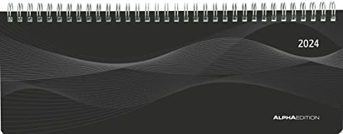 Tisch-Querkalender PP-Cover schwarz 2024 - Büro-Planer 29,7x10,5 cm - Tisch-Kalender - 1 Woche 2 Seiten - Ringbindung - Alpha Edition