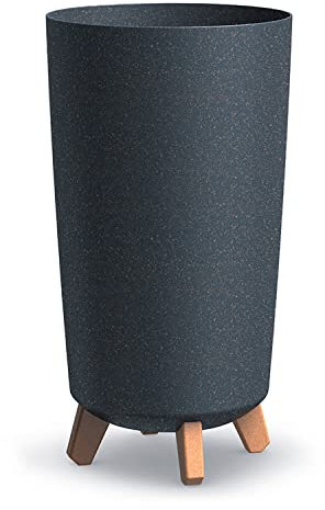 Maceta redonda para flores, plantas, Gracia Tubus Slim Eco Wood, decorativa, de plástico y madera, para interior y exterior, diámetro 24 x 45 cm, redondo, negro, diseño moderno, 19 litros