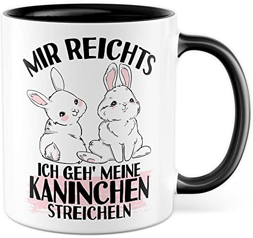 Kaninchen Tasse mit Spruch lustige Kaffeetasse mit Tier Witz Karnickel Kaffee-Becher Häschen Humor Geschenk Mir reichts ich geh meine Kaninchen Spruch Teetasse Haustier Hase Halter