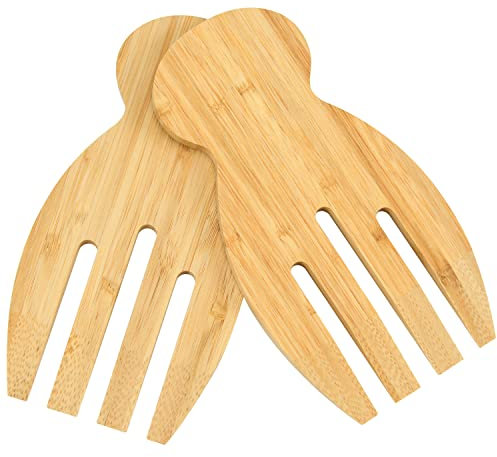 Bambus-Salat-Hände, 2 Stück 18 cm Bambus-Salatheber, Bambus-Küchenhelfer mit glatter Oberfläche durch Handschleifen, Nudeln, Obst in Ihrer Küche (2 Stück Salathand)