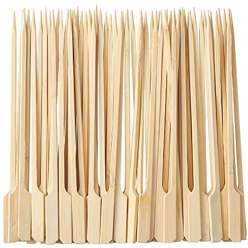 Wooden Bamboo Skewers for Kebabs, Cocktail Sticks, Barbeque Skewers, Party Food, Fondue, Fruit, Chocolate Fountains, Buffets, BBQ Accessories Indoor and Outdoor Dining: Paddle Style (15cm 100 Pack)