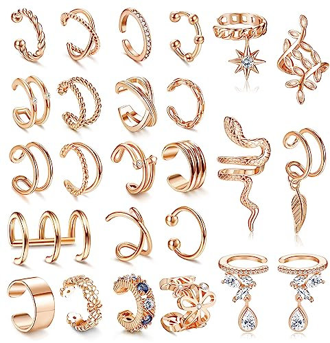 ORAZIO 20Pcs Ear Cuff Set Damen Ohrmanschette Ohrringe Earcuffs Set Helix Knorpel Ohrmanschette Ohne Ohrloch Wickelohrring Fakepircings Ohr Cuffs Ohrklemme 5