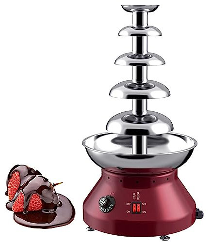 QUTBAG Chocolate Fountain Machine, 7 Tiers Stainless Steel Chocolate Waterfall Machine, 30~110℃ Adjustable Commercial Heater Melter for Party Restaurant Wedding Family Gathering red