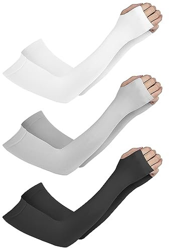 3 pares de mangas de enfriamiento con protección UV para hombre y mujer, protección solar, para ciclismo, conducción, deportes al aire libre, golf, senderismo, pesca, gris, negro y blanco., Kein