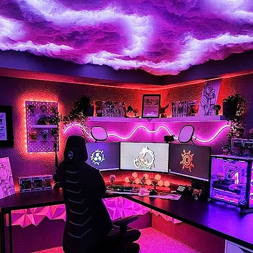 ZZYYZZ LED Cloud Light, 3D Cloud Night Light, Fluffy Ceiling Cloud Lights, RGB Cloud Wall Light with App Control/Music Sync Voice Control/Remote Control, for Gaming Room Club Bar Bedroom,6.6ft/2m