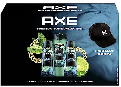 Axe Set Rutina Pack Fine Fragrance Collection Aqua Bergamota REGALO Gorra 2 desodorantes en aerosol 150ml y 1 Gel de Ducha 300ml