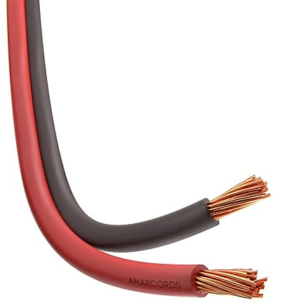 Amarcords - Cable eléctrico plano bipolar sección 2x0,5mm, color: NEGRO-ROJO. Alambre Rojo Negro, 5 metros