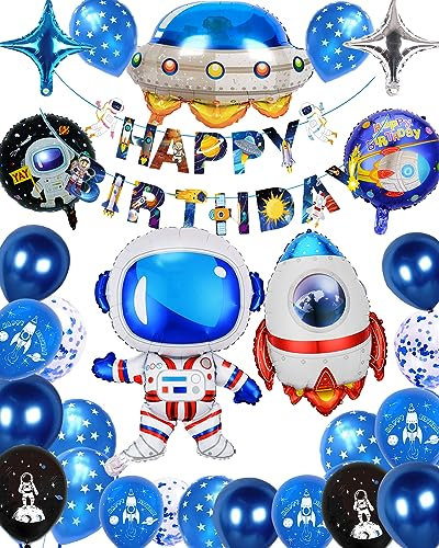 weltraum kindergeburtstag Deko,Astronauten Rakete Planeten Folienballon Geburtstagsdeko,kindergeburtstag deko jungen Birthday Decorations (Astronaut)