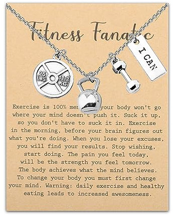 MYSOMY Fitness Fanatic Geschenk Workout Hantelscheibe Langhantel Übung Charms Anhänger Halskette Bestes motivierendes Geschenk, 2.4, Metall