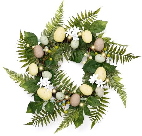 Valery Madelyn 50.8cm Osterkranz mit Eiern, KünstlicheTürkranz, Osterei Kranz mit LED Licht, Wandkranz Frühlingskranz für Osterdeko