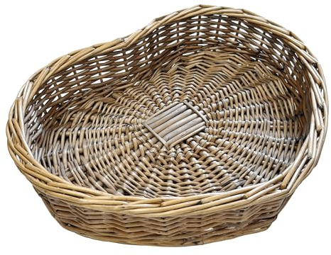 Arthur Cameron - Heart Antique Wash Shape Wicker Storage Tray (Small) | Handcrafted Heart-Shaped Wicker Storage Basket Tray in Antique Wash
