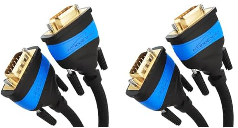 KabelDirekt – 1 m – Câble VGA (15 broches, Full HD/1080p, compatible 3D, VGA mâle/mâle, pour relier un PC à un moniteur/écran cathodique/téléviseur, contacts dorés, noir) (Lot de 2)