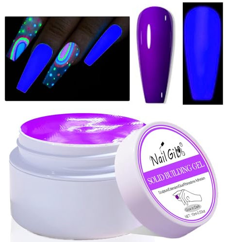 NAILGIL Solid Builder Gel for Nails, Neon Purple Builder Gel Spring Summer Colors Sculpture 3D Gel Nail Art for Women Girls, Non-Stick Hand LED/UV Needed -Glow in the Dark