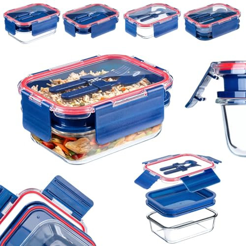 KADAX Boîte à déjeuner en verre avec couvercle et couverts - Passe au lave-vaisselle - Pour enfants et adultes - 1,74