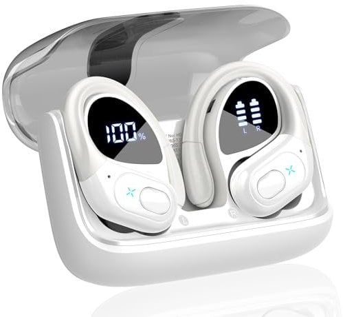 Aptkdoe Bluetooth Kopfhörer Sport, Kopfhörer Kabellos Bluetooth 5.3 mit ENC Mikrofon, 75 Stunden HiFi Stereo Bluetooth Kopfhörer In Ear, IPX7 wasserdichte Ohrhörer mit Ohrhaken für iOS Android, Weiß