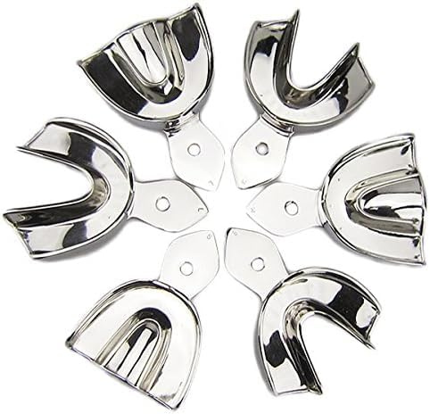 Dental Impression Trays Stainless Steel Teeth Whitening Mouth Trays Upper and Lower Dental Non- Perforated Impression Trays Set of 6
