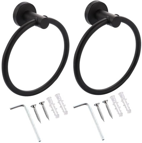 LDXDRU Lot de 2 anneaux porte-serviettes ronds noirs en acier inoxydable à suspendre au mur pour salle de bain, balcon, cuisine, hôtel