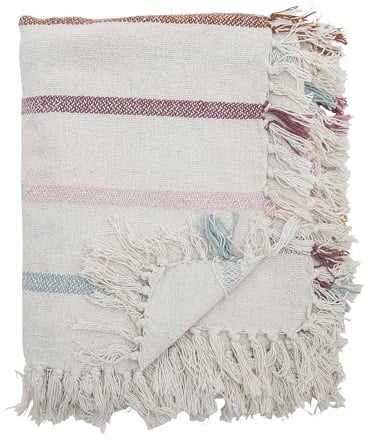 Bloomingville Decke Frey Natur mit bunten Streifen 160x130 cm Wolldecke Plaid