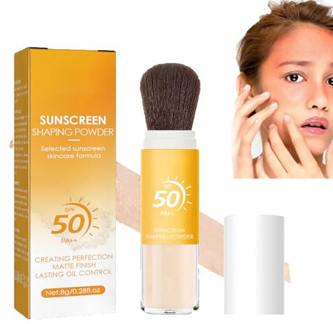 Poudre de fixation minérale pour protection solaire - Contrôle de l'huile - Finition naturelle - Poudre de réglage de l'écran solaire minéral - Fond de teint SPF 50 - Poudre avec protection solaire (1