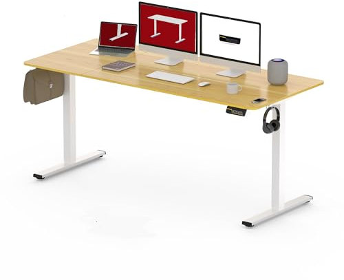 SANODESK Höhenverstellbarer Schreibtisch 160 x 60 cm Schreibtisch Höhenverstellbar Elektrisch Ergonomischer Steh-Sitz Tisch Computertisch für Heimbüro Homeoffice(ahorn)
