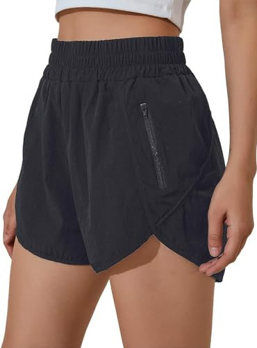 BUHIM Shorts Damen Sport Shorts Sommer Kurze Hose Sporthose Kurz 2 in 1 Laufhose Fitness Jogging Gym Laufshorts Elastisch Schnelltrocknend High Waist Running Shorts mit Tasche (Schwarz, S)