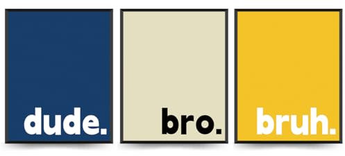 PLKMN Jungenzimmer-Dekor-Set, minimalistische Raumdekoration, Rad-Little-Dude-Raumdekoration, minimalistische Typografie-Poster für Jungen, Schlafzimmer, Schlafsaal, Männerhöhle, Dude Bro Bruh,