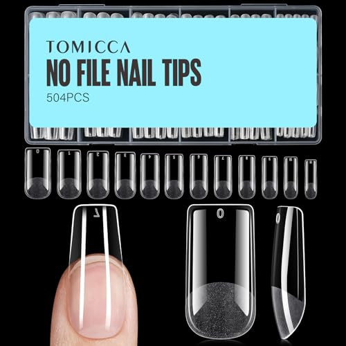 TOMICCA 504 Pièces Capsule Americaine Ongle, 12 Tailles Carré Moyen Semi Givré Faux Ongles, Avec Valise De Rangement, Pose Americaine Capsule pour Diy Nail Art