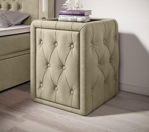 Luxusbetten24 Designer Nachttisch Josy (Samt) Beige