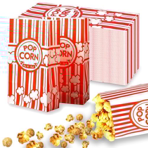 100 Stück Popcorntüten Klein, Popcorn Tüten Klein, Popcorn Boxen Papiertüten Partytüte Candy Tüte Rot & Weiß Gestreiften