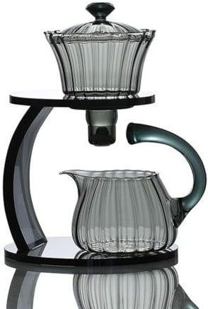 YoeEoay Semi Automatic Glass Tea Set, Hochwertig Halbautomatisches Teeset, Lazy Kungfu Glasteeservice, Tea Pot Sets for Adults Magnetische Teekanne, Teetassen Set Mit Kanne(Durchscheinend)