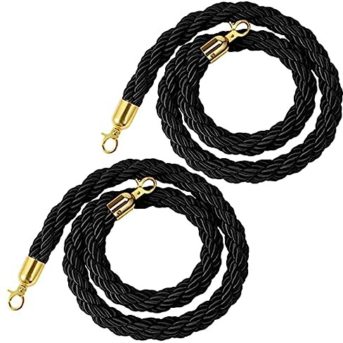 2 Stk Schwarze Stützseil-Warteschlangen-Absperrkordel,Geflochtene Samt-Handlaufseil mit Gold Hakens ，für Oscar-Party-Dekorationen, Vip-Schilder, Veranstaltungen Auf Dem R(Size:4ft/120cm,Color:Schwarz)