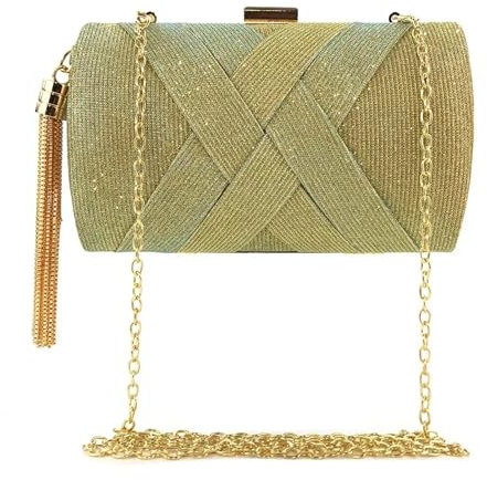 YUEZHAN Abendtasche Damen Clutch Brieftasche Stilvolle Trage Tasche Abend Frauen Braut Party Abschluss Ball Goldene Quaste Hochzeit Clutch Geldbörse Glänzende Handtasche Shiny Gold
