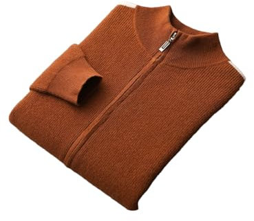 Cardigan invernale da uomo a maniche lunghe con cerniera maglione di lana spesso collo a lupetto cappotto in cashmere, Meilade Marrone, M