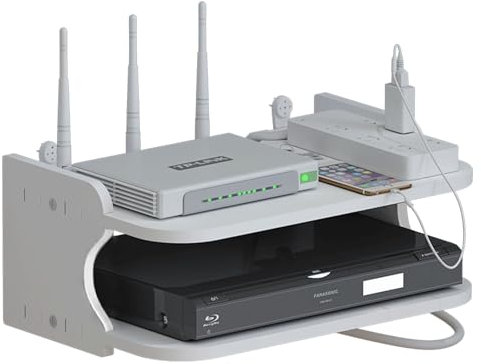 Orrdiffi Boîte de Rangement pour Routeur WiFi Étagère de Rangemen sans Perforation Étagère Flottante Meuble pour Decodeur,Rangement DVD pour Salon et Chambre à Coucher(30 cm,Blanc) 