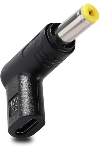 KUOQIY USB C to DC 12V Adapter, USB 3.1 Type C USB-C Female to DC 5.5x2.5 mm Male Adapter PD Emulator Trigger 90 Degree Angled, for Routers, Optical Modems, Monitoring Equipment