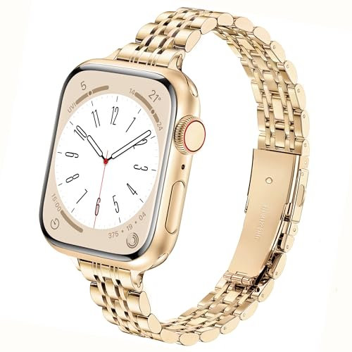 wipalor Slim Stainless Steel Strap Compatible with Apple Watch Straps Women 42mm(Series 11 10) 41mm 40mm 38mm, Metal iWatch Strap, Ladies Band for Apple Watch Series 10 9 8 7 6 5 4 3 2 1 SE-Gold