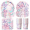 Hmfmdy Farfalla Festa Posate Compleanno Set, 50pcs Decorazioni per Feste, Stoviglie per Compleanno con Piatti Kit, Bicchieri e Tovaglioli di Carta, per Feste di Fidanzamento, baby shower, Matrimonio