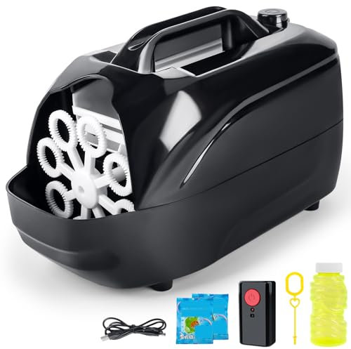 BuzzoXerex Seifenblasenmaschine Hochzeit, Ferngesteuerte Automatische Seifenblasenmaschine 20000+ /Min Bubble Machine 400ML Tragbare Blasenmaschine mit LED Licht für Hochzeit, Festival (Schwarz)