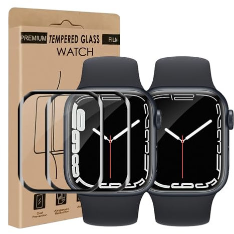Bodyguard 2 pellicole protettive in vetro temperato per Apple Watch Series 7/8/9 (45 mm), senza bolle, antigraffio, pellicola protettiva 3D Sensitive Touch, HD trasparente per Apple Watch da 45 mm