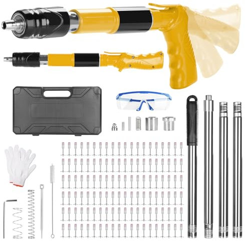Concrete Nail Gun Kit with 120pcs Nails, 4 Extension Rod, Rotatable Manual Steel Nail Gun, 5 Gear Nail Wall Shooting,Wall Fastening Rivet Gun for Household Woodworking Installation