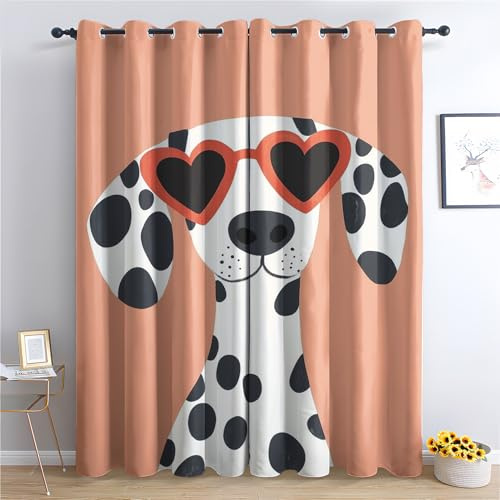 Luxfieo Dalmatiner Vorhänge Süße Cartoon Hund Vorhang Blickdicht Gardinen Verdunklungsvorhänge mit Ösen Thermovorhang für Wohnzimmer Schlafzimmer Kinderzimmer Fenster Deko 2er Set H 137 x B 117 cm T#3