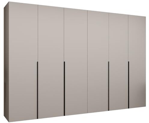 MEBLE KRYSPOL - Kleiderschrank - Drehtürenschrank - Schrank 300 x 202 x 52 cm - Moderner Garderobenschrank Schlafzimmer, Flur, Jugendzimmer - Kaschmir, Griff Schwarz - Alicante 1