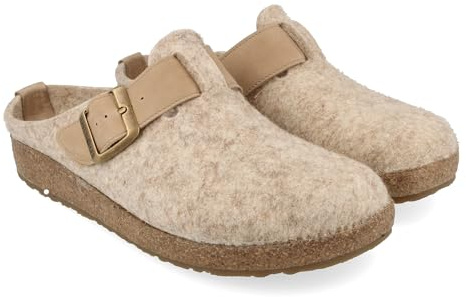 HAFLINGER Grizzly Chicago Filzpantoffeln Gummisohle, Lederriehmen mit Schnalle unisex